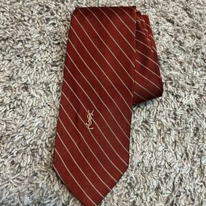 Vintage YSL Mens Tie Maroon Striped Tie